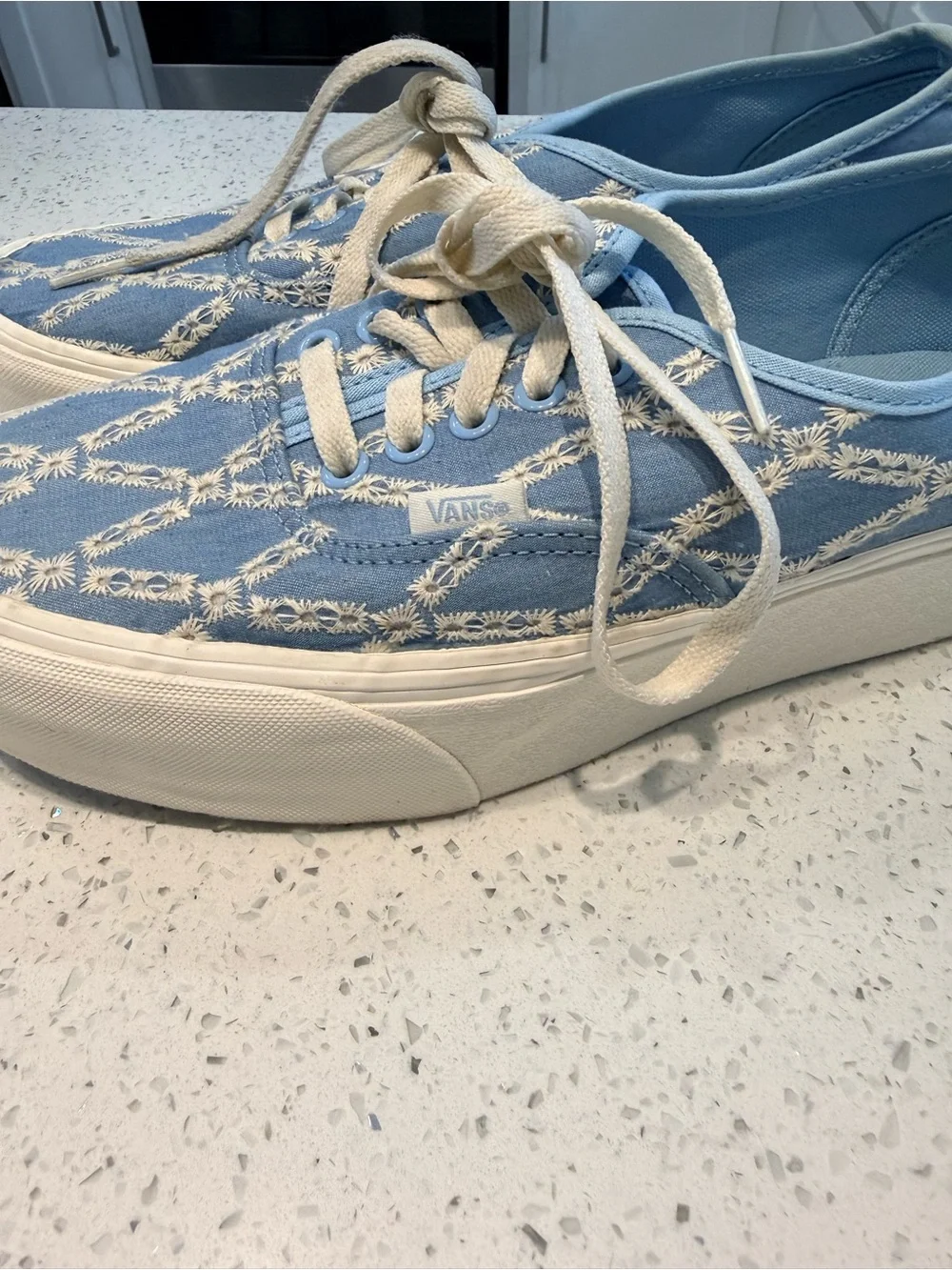 Vans Blue Daisy Embroidered Platform Sneakers